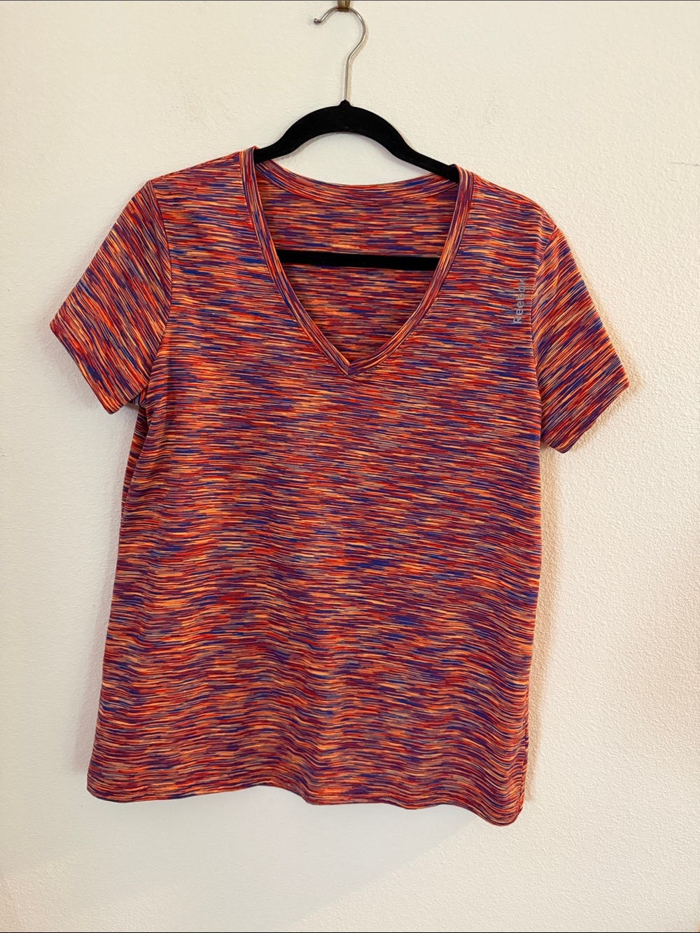 Reebok Women's Multicolor Space-Dye V-Neck Tee in Orange, Purple, Pink